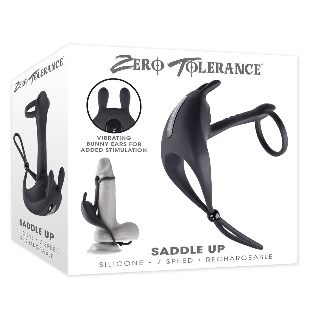 Zero Tolerance SADDLE UP - Black USB Rechargeable Vibrating Cock & Ball Rings – Sex toys NZ by Naughtyhut. Discreet delivery nationwide.