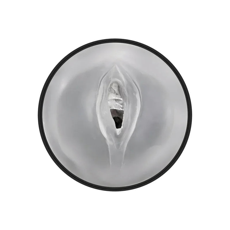 Close-up of the clear moulded vaginal opening of the stroker