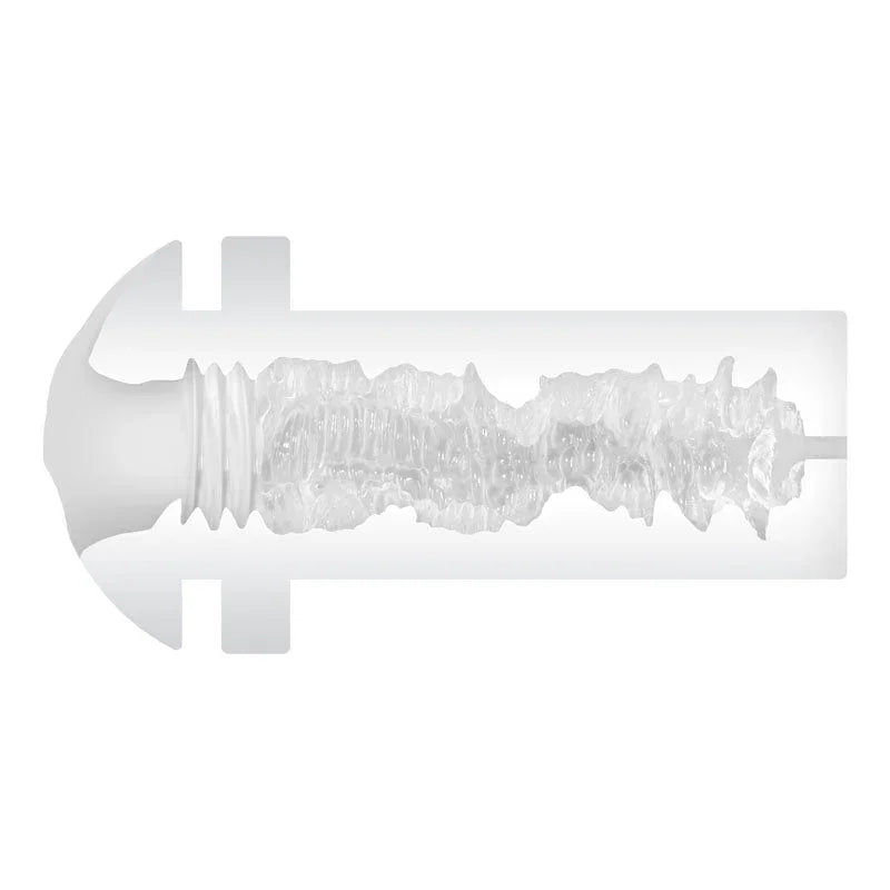 The clear textured sleeve removed from the case, internal ribbing visible