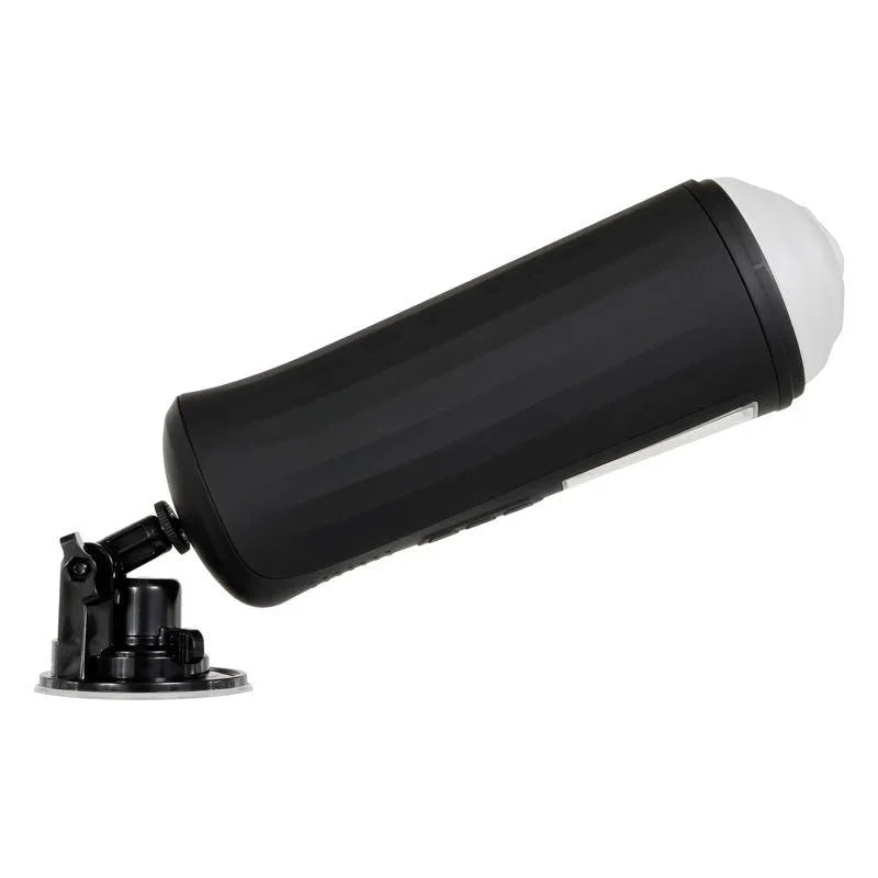 The Girlfriend Experience stroker on its side, mounted on the suction base