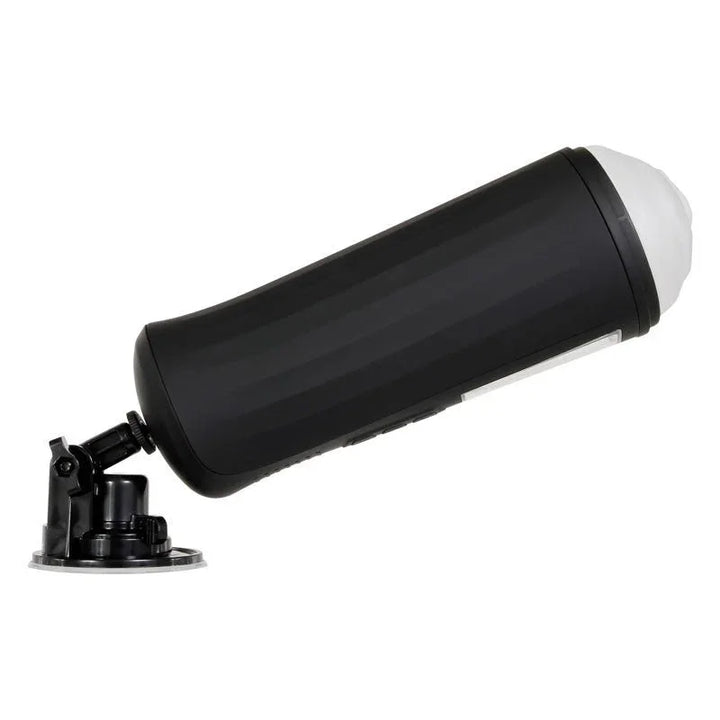 The Girlfriend Experience stroker on its side, mounted on the suction base