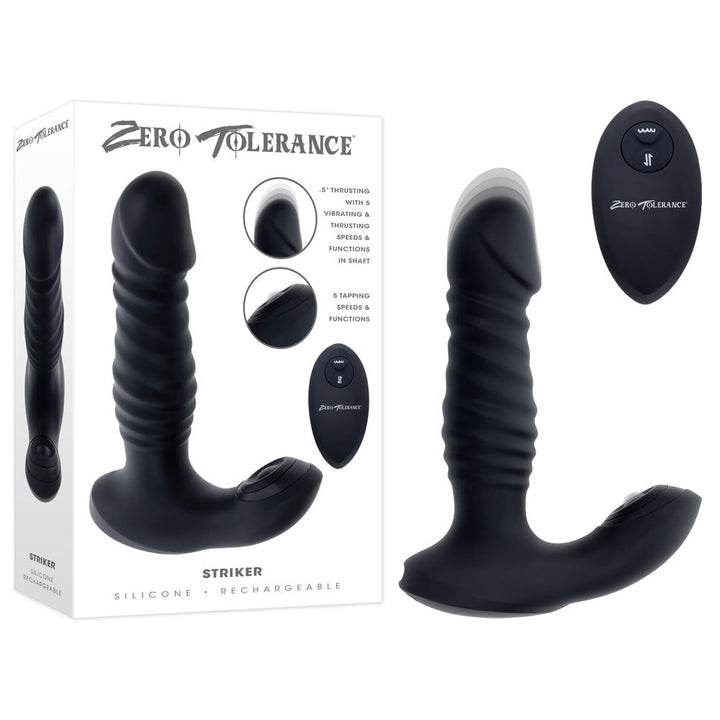 Zero Tolerance STRIKER - Black 16.4 cm USB Rechargeable Thrusting Anal Vibrator with Wireless Remote Control – Sex toys NZ by Naughtyhut. Discreet delivery nationwide.