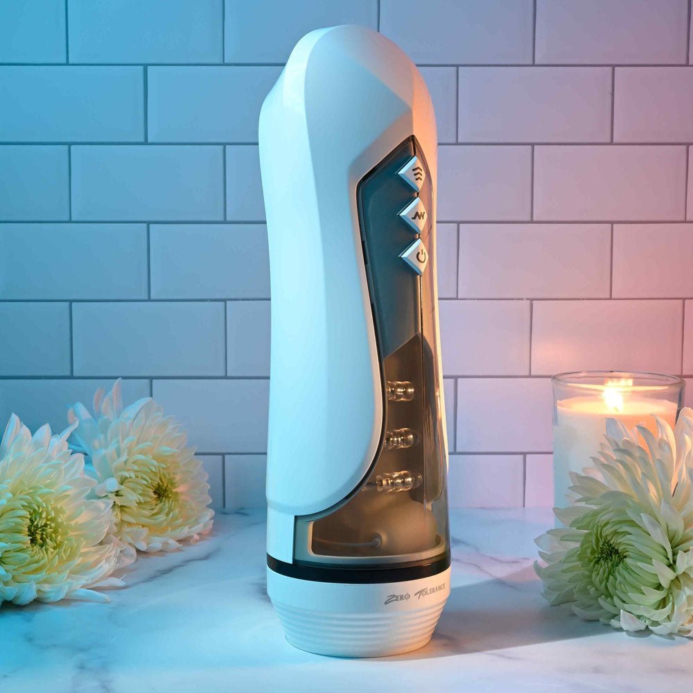 Zero Tolerance STROKING BUDDY - White USB Rechargeable Vibrating & Thrusting Stroker – Sex toys NZ by Naughtyhut. Discreet delivery nationwide.