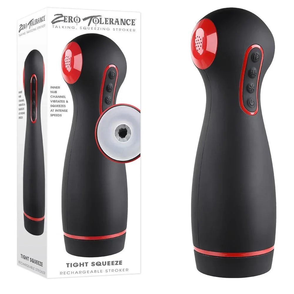Zero Tolerance Tight Squeeze retail box beside the black and red stroker