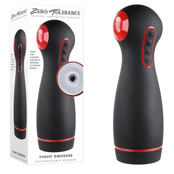 Zero Tolerance Tight Squeeze retail box beside the black and red stroker