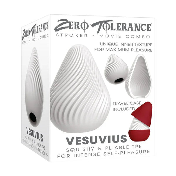Zero Tolerance Vesuvius stroker egg retail box with the travel case shown