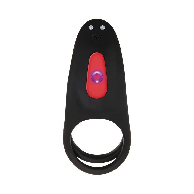 Girth Enhancer control end flat, showing the red button and cock ring