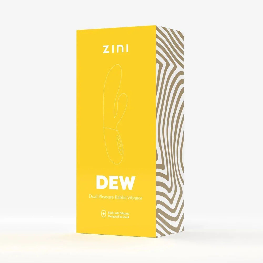 Zini Dew retail box alone, yellow with gold wave pattern