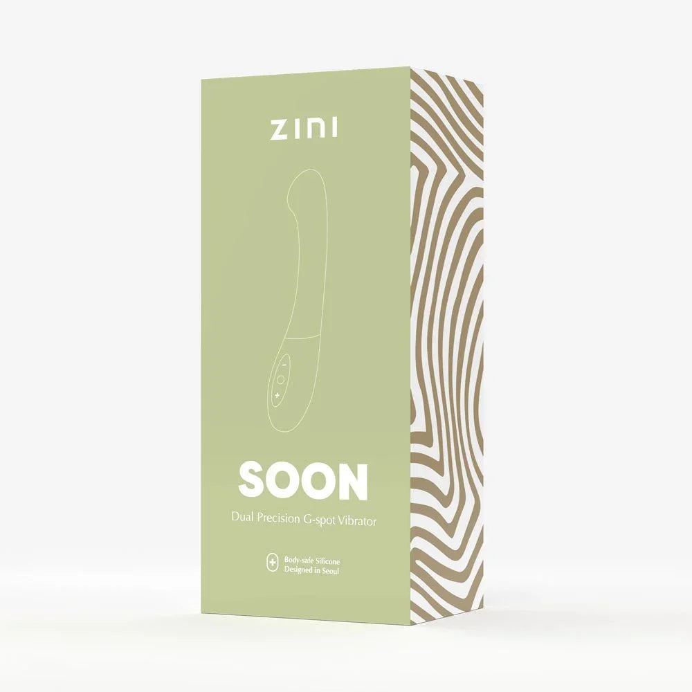 Zini Soon retail box, sage green with gold wave pattern