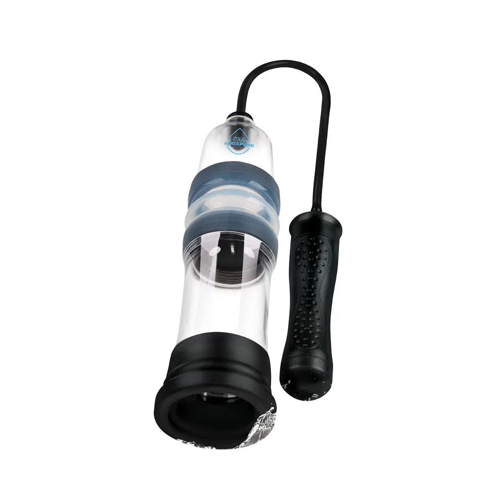 Zolo Aquapump Auto Pro in Clear, angled to show the wide black silicone base sleeve