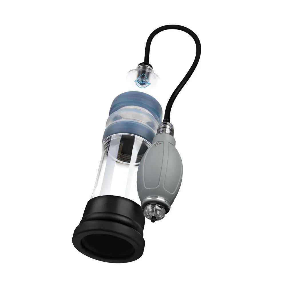 Zolo Aquapump Compact in Clear, tilted, grey squeeze bulb attached to the hose