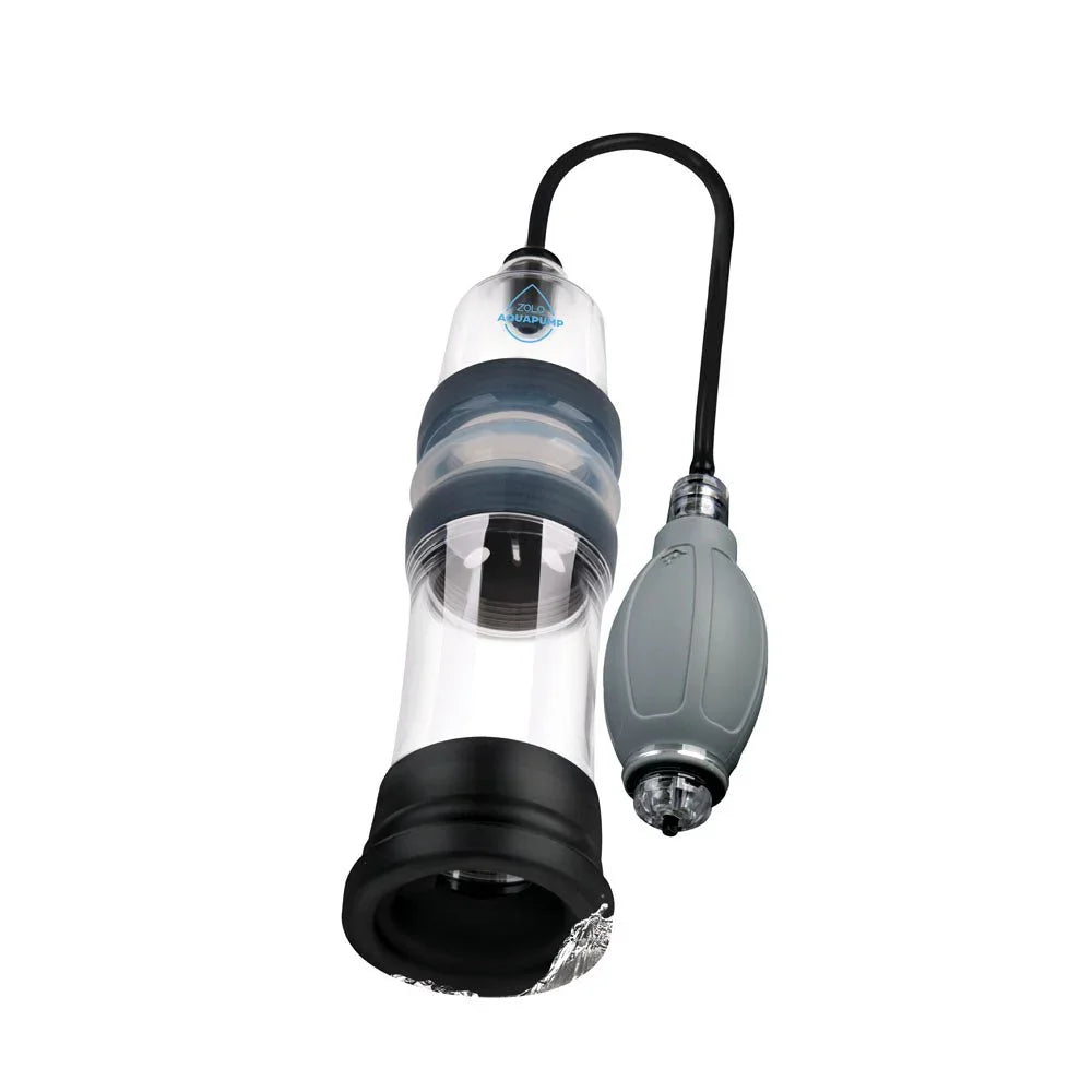 Zolo Aquapump Compact in Clear, angled to show the black silicone base sleeve