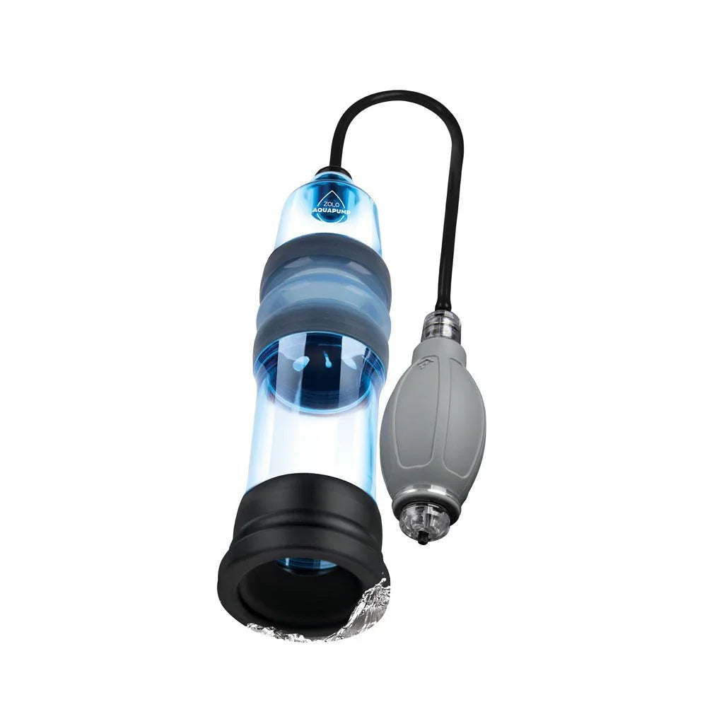 Zolo Aquapump Pro in Blue, angled to show the black silicone base sleeve