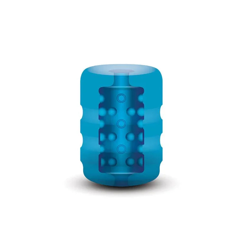 Zolo Backdoor Pocket Stroker in Blue out of the pack, showing the beaded internal texture