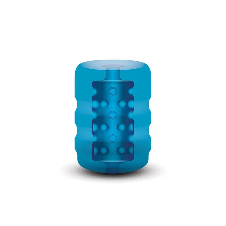 Zolo Backdoor Pocket Stroker in Blue out of the pack, showing the beaded internal texture