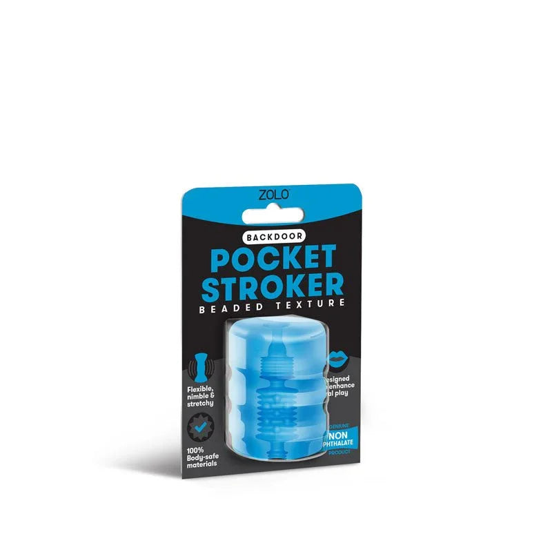 Zolo Backdoor Pocket Stroker in Blue sealed in its blue and black blister card