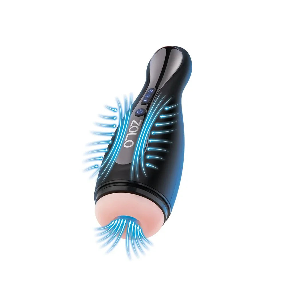 Zolo Blowpin with blue graphic lines illustrating the suction and vibration action