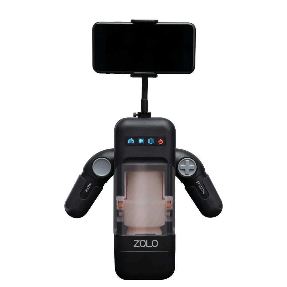Zolo Blowstation front view with a phone clipped into the adjustable mount