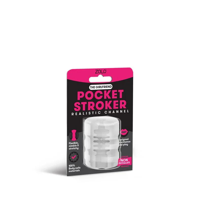 Zolo Girlfriend Pocket Stroker in Clear sealed in its pink and black blister card