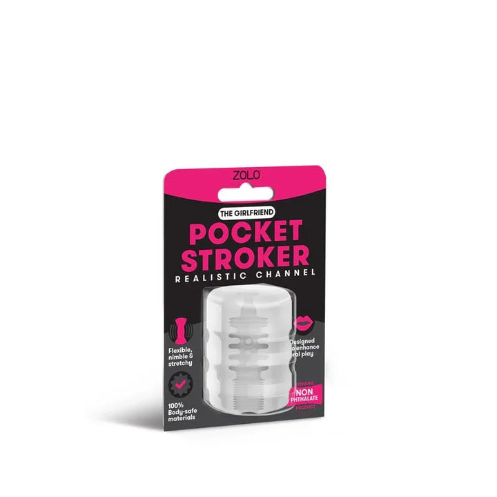 Zolo Girlfriend Pocket Stroker in Clear sealed in its pink and black blister card