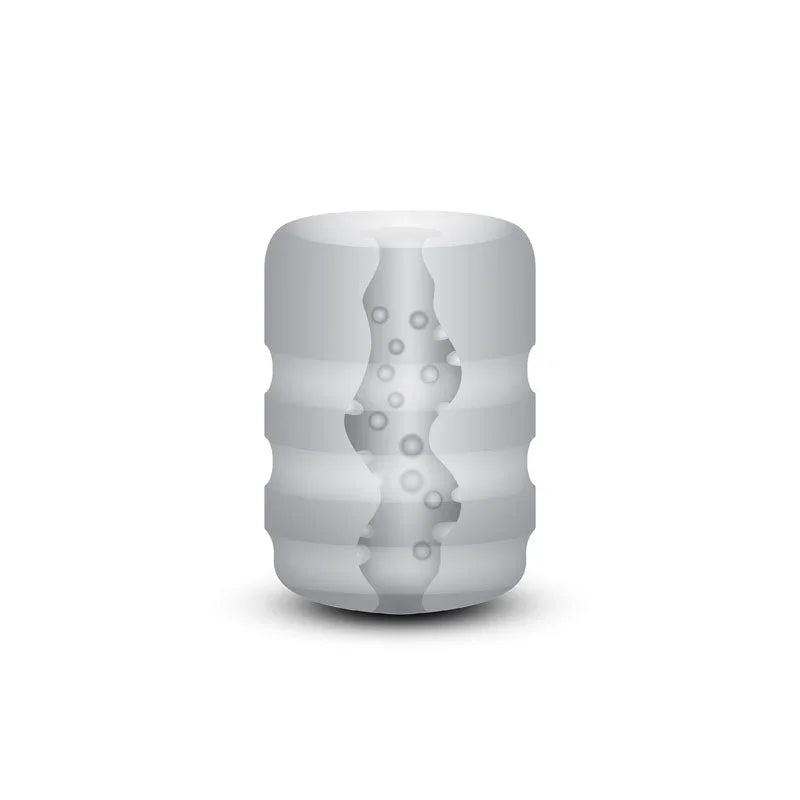 Zolo Girlfriend Pocket Stroker in Clear out of the pack, showing the ribbed inner channel