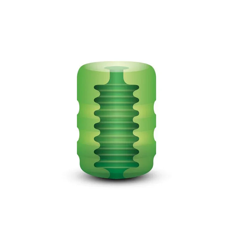 Zolo Original Pocket Stroker in Green out of the pack, showing the ribbed inner texture