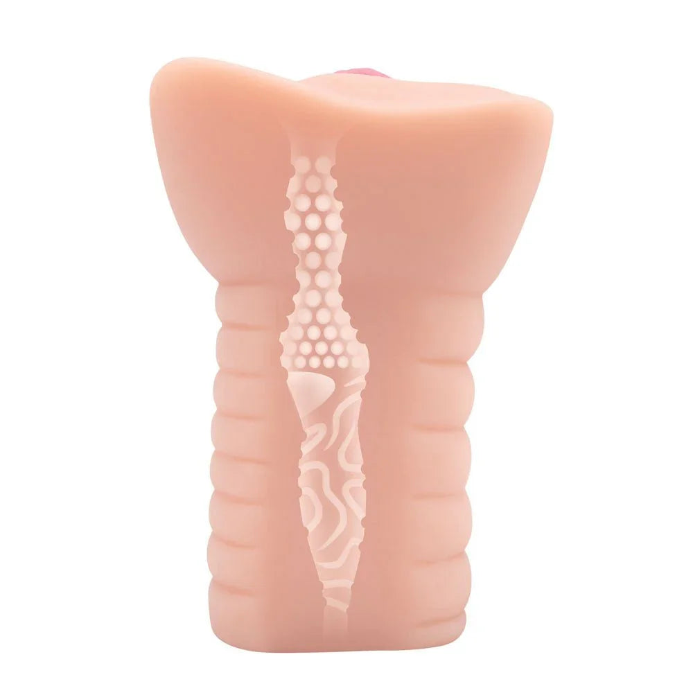 Zolo Stroke Off Virgin Pussy Stroker cutaway showing the nubbed and ribbed inner canal