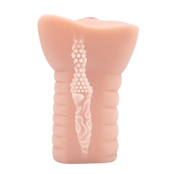 Zolo Stroke Off Virgin Pussy Stroker cutaway showing the nubbed and ribbed inner canal
