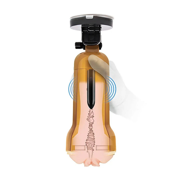 Zolo Vibrating Personal Trainer suction-mounted overhead, cutaway showing the bullet in the sleeve